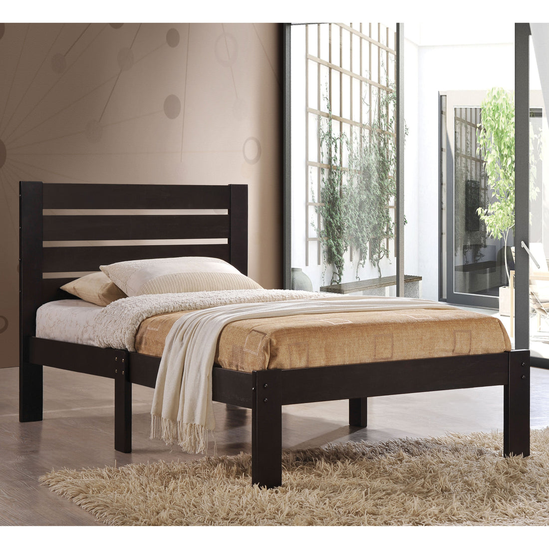 Espresso Platform Bed With Slat Headboard - Full