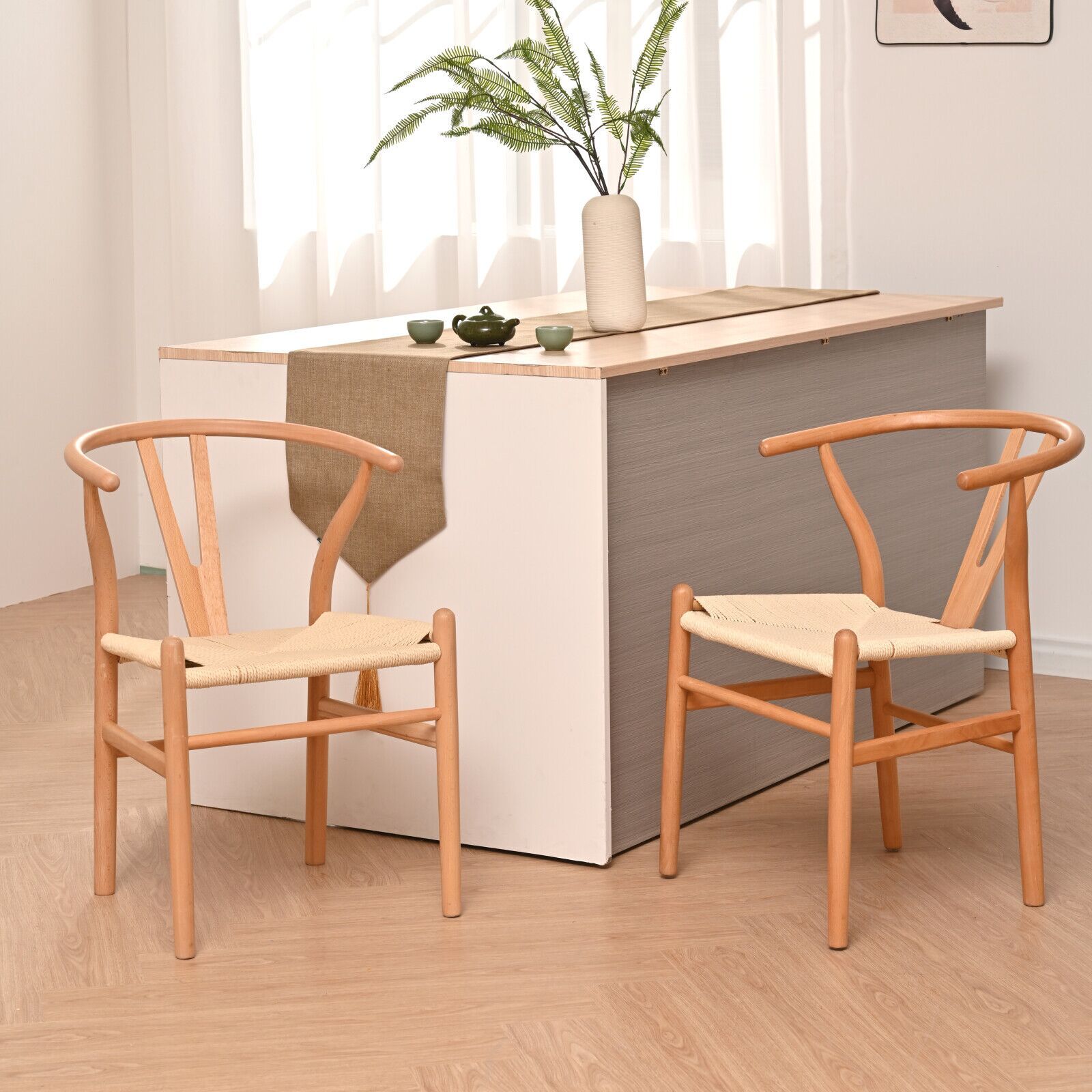 Natural Solid Wood Wishbone Design Backrest Chair