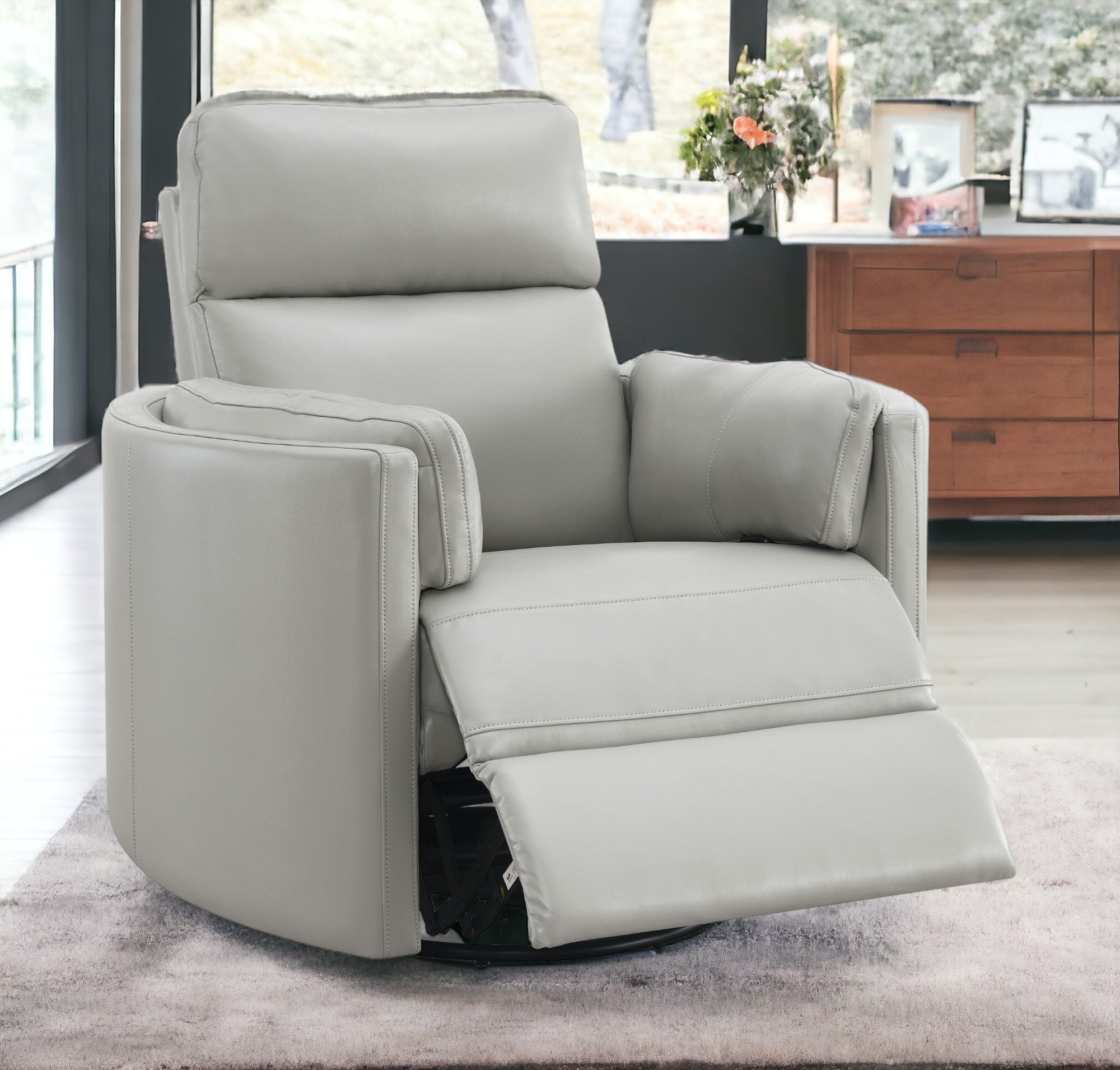 Sagen Glider Recliner W Swivel, Gray Leather Aire