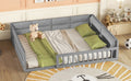 Wood Full Size Upholstered Platform Bed with Guardrail box spring not required-full-gray-wood-bed