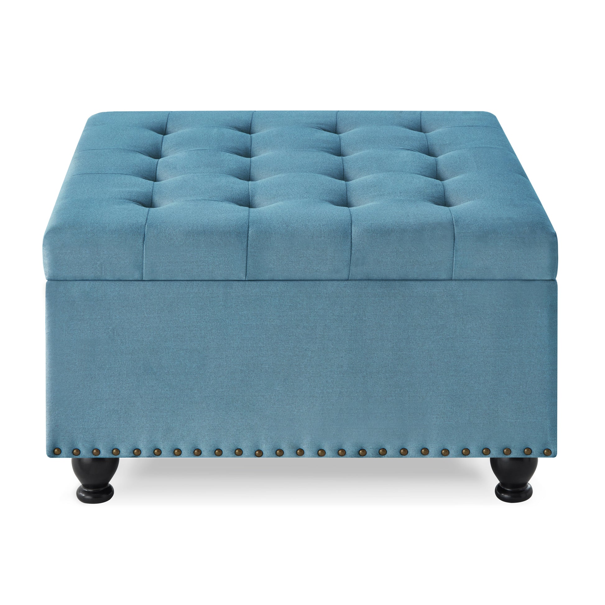 Large Square Storage Ottoman With Wooden Legs -