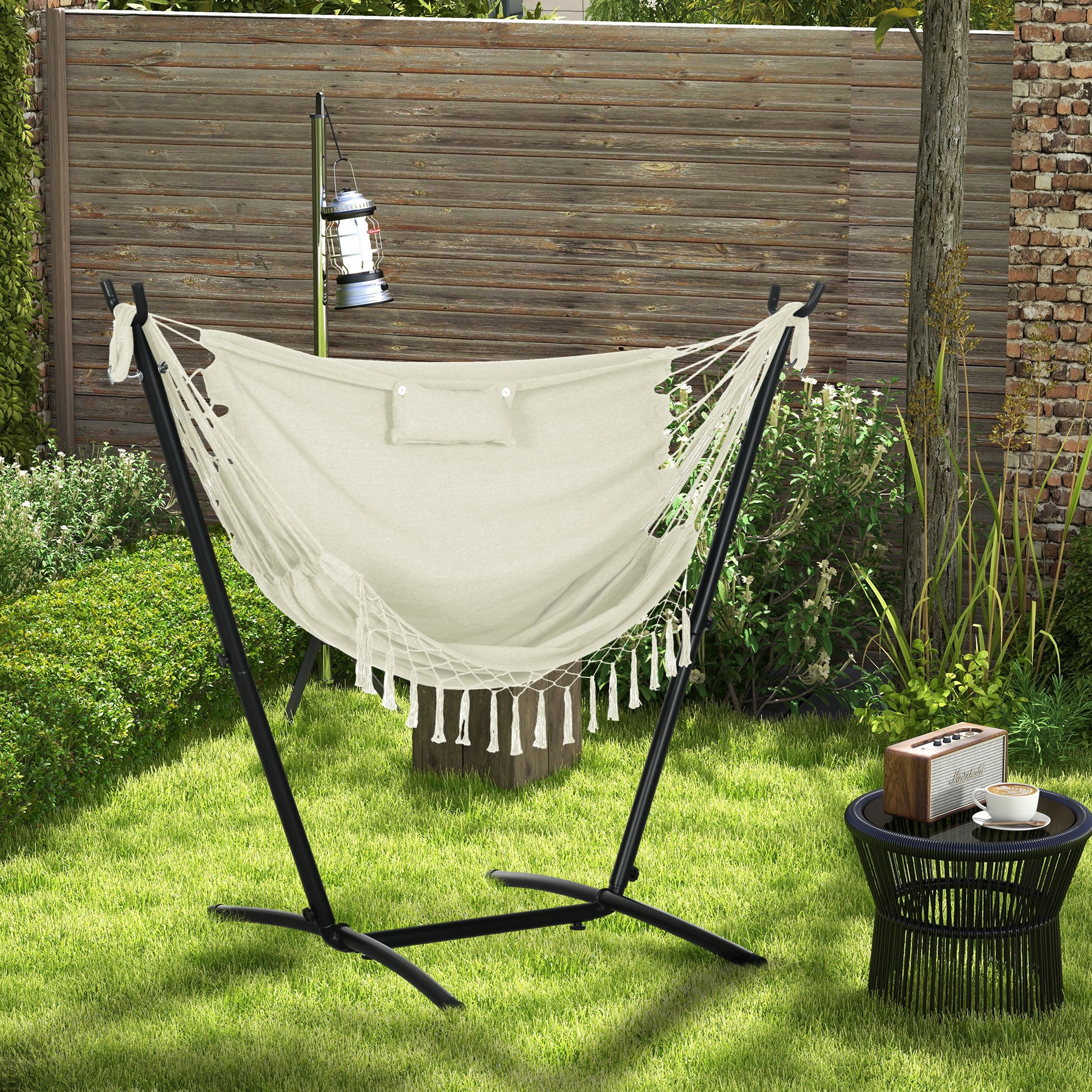 Outsunny Patio Hammock Chair with Stand, Outdoor white-steel