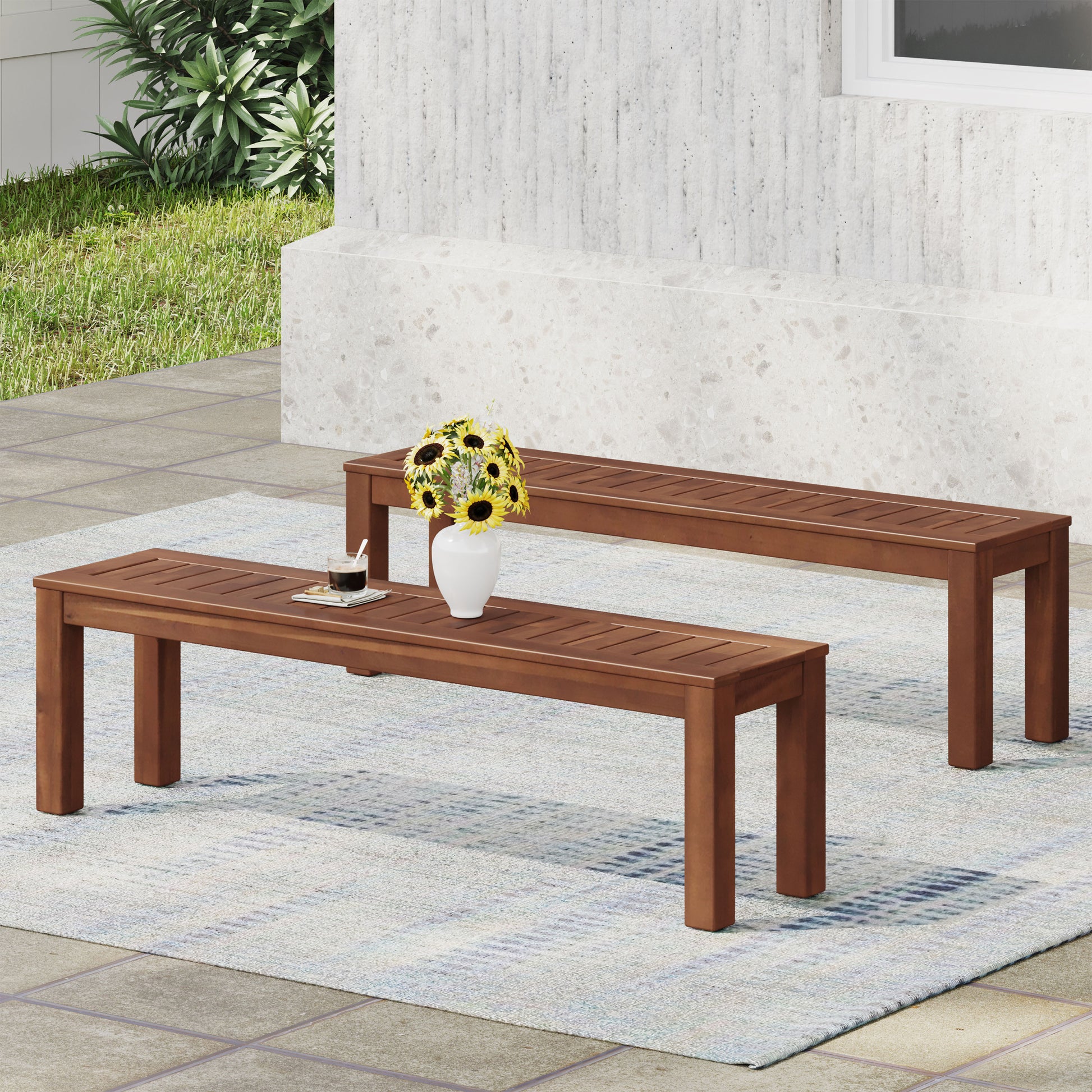 Manila 61.75'' Bench Set Of 2 - Dark Brown Wood