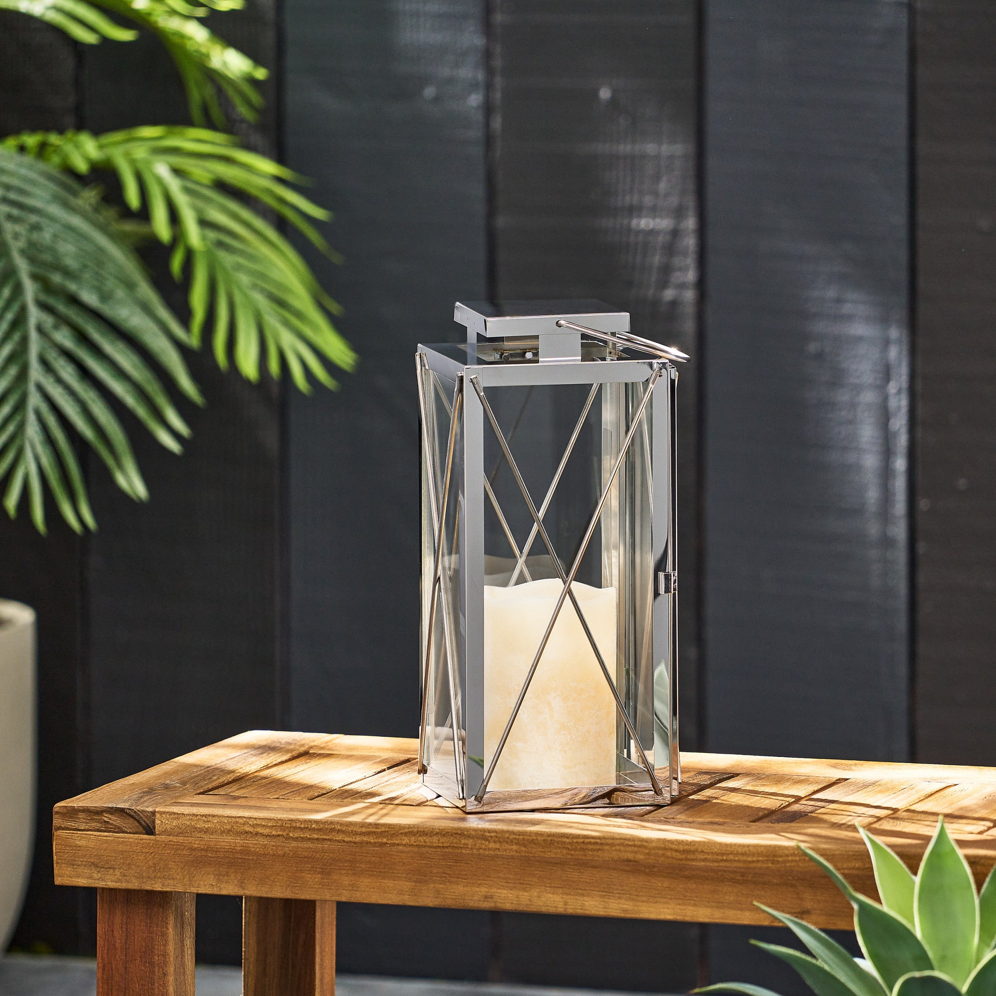 Deborah 14"H Stainless Steel Lantern - Silver