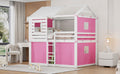 Full Size Bunk Wood House Bed With Tent, Pink