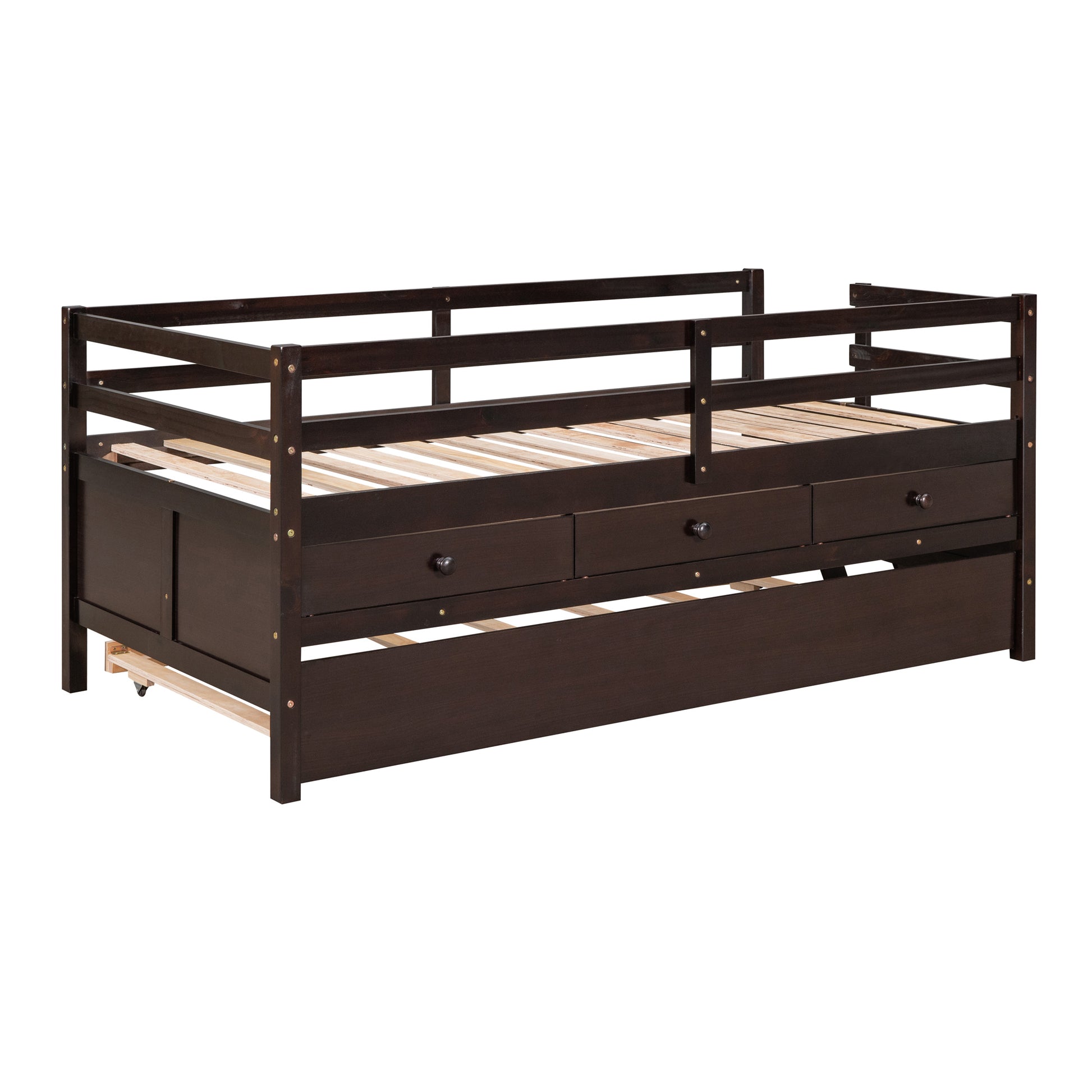 Low Loft Bed Twin Size With Full Safety Fence -