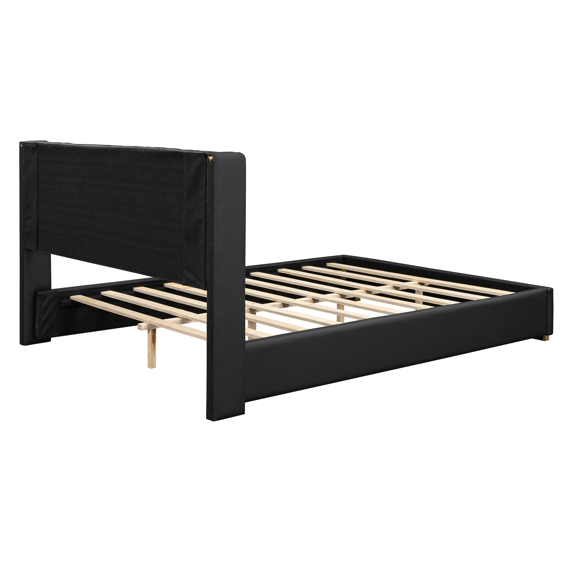 Queen Size Upholstered Platform Bed With Metal