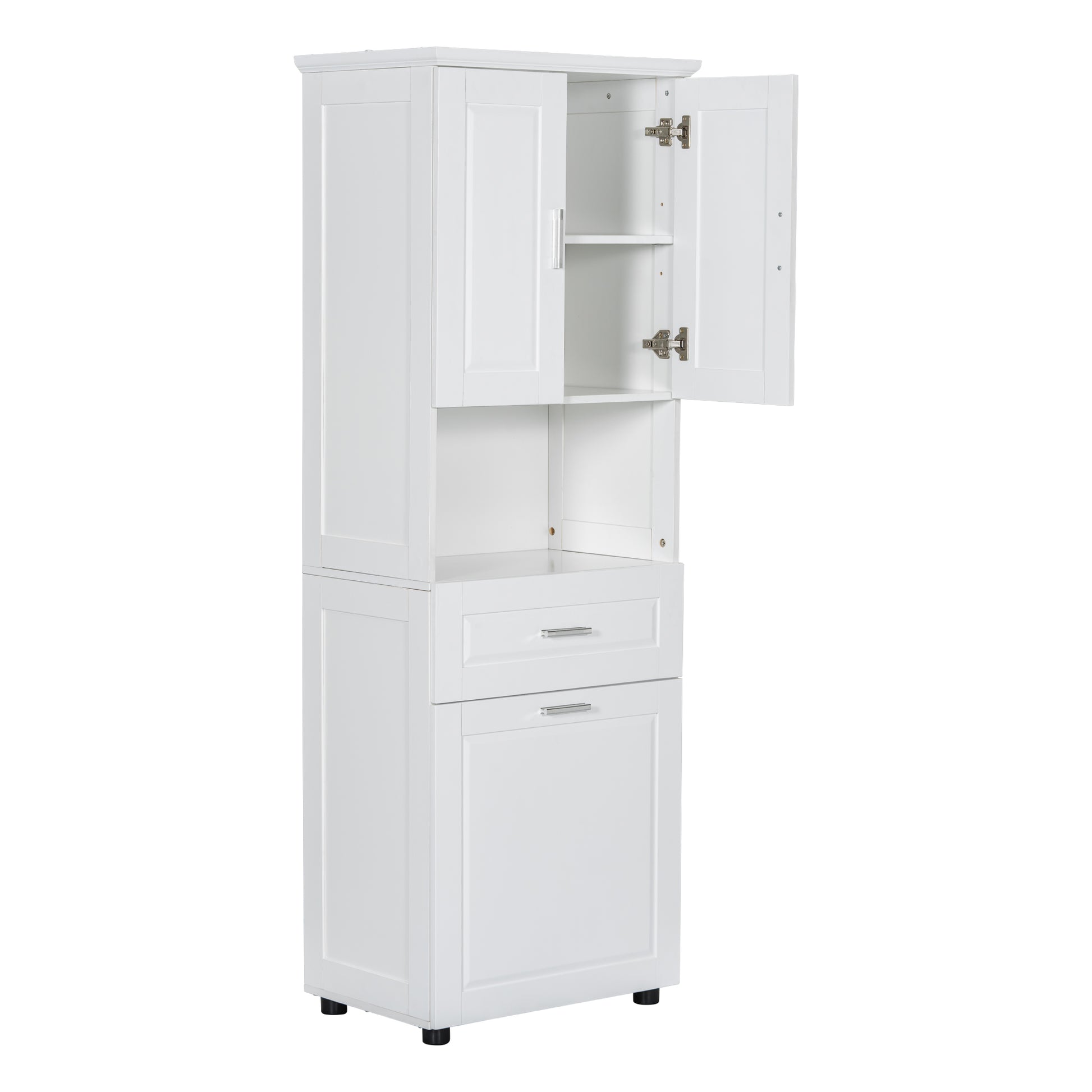 Tall Bathroom Cabinet With Laundry Basket, Large