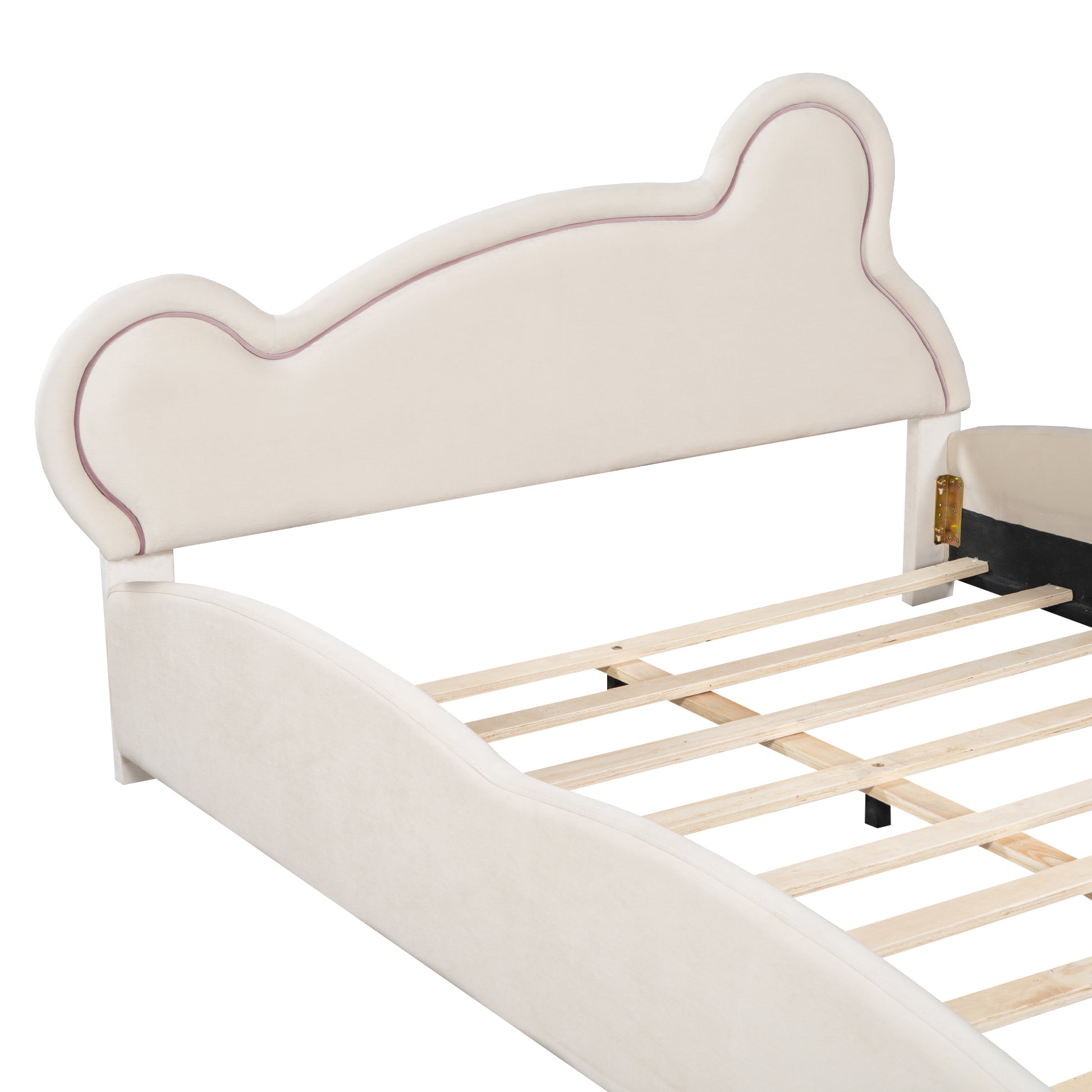 Queen Size Velvet Platform Bed With Bear Shaped -