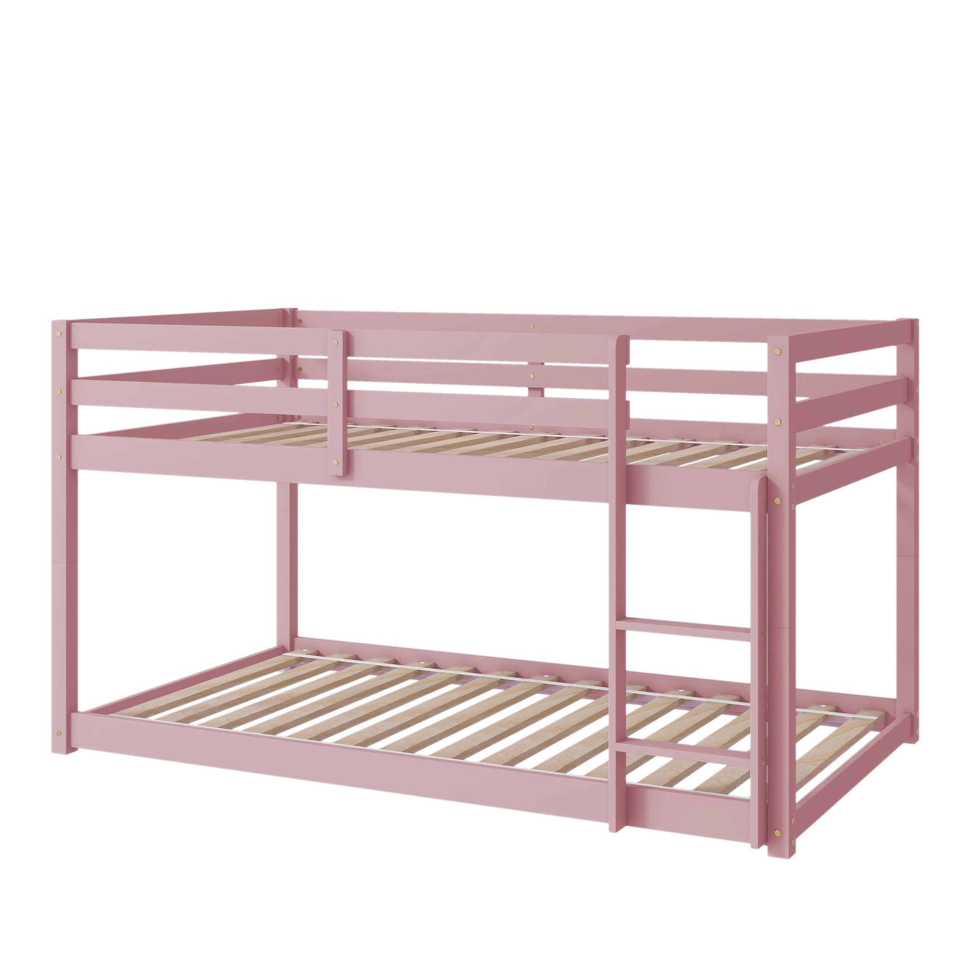 Twin Over Twin Floor Bunk Bed,Pink - Twin Pink