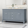 61'' Bathroom Vanity with Marble Top & Double Ceramic gray-plywood