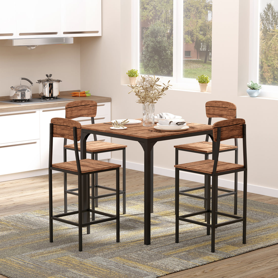 Homcom Counter Height Bar Table Set For 4, Square