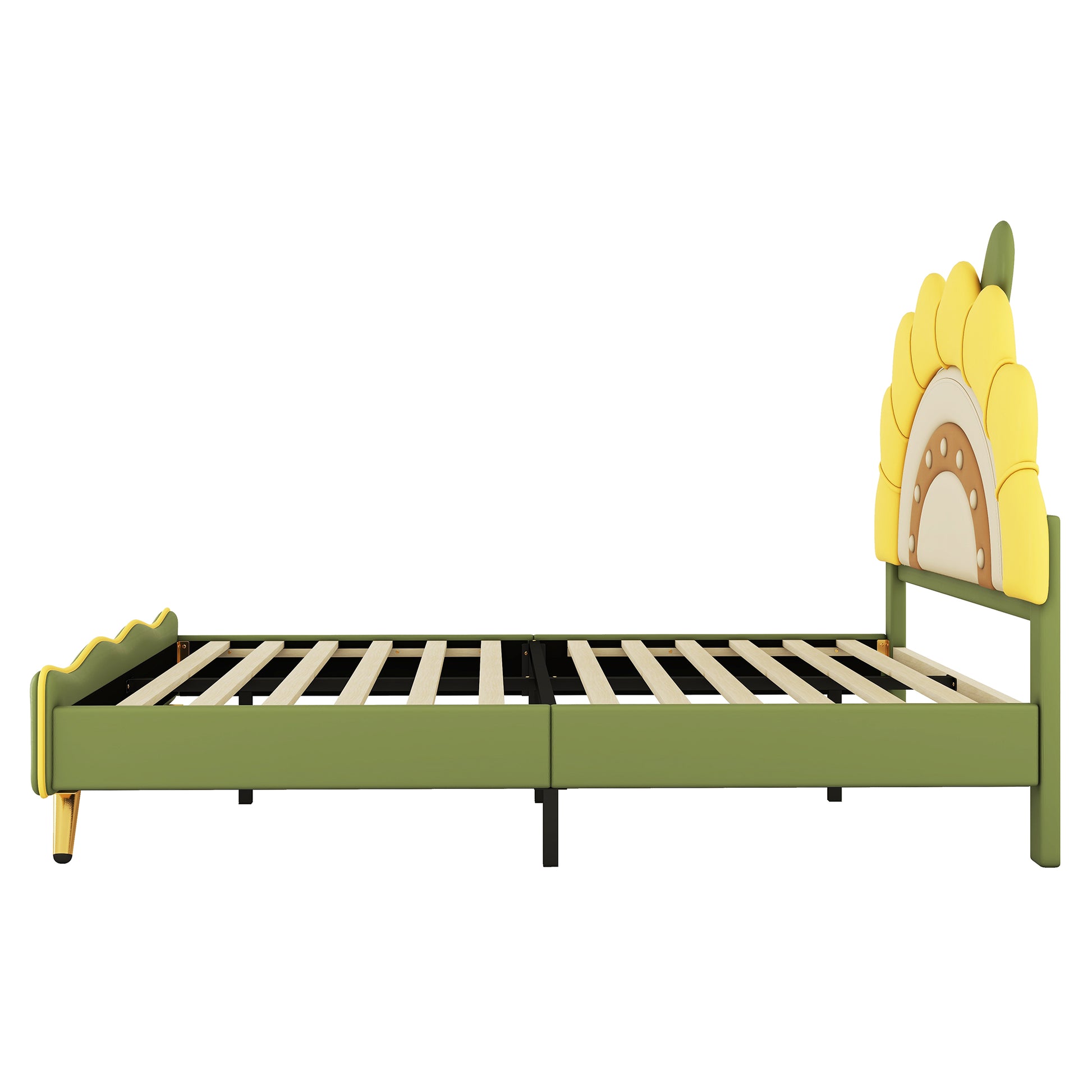 Full Size Upholstered Platform Bed With Sunflower