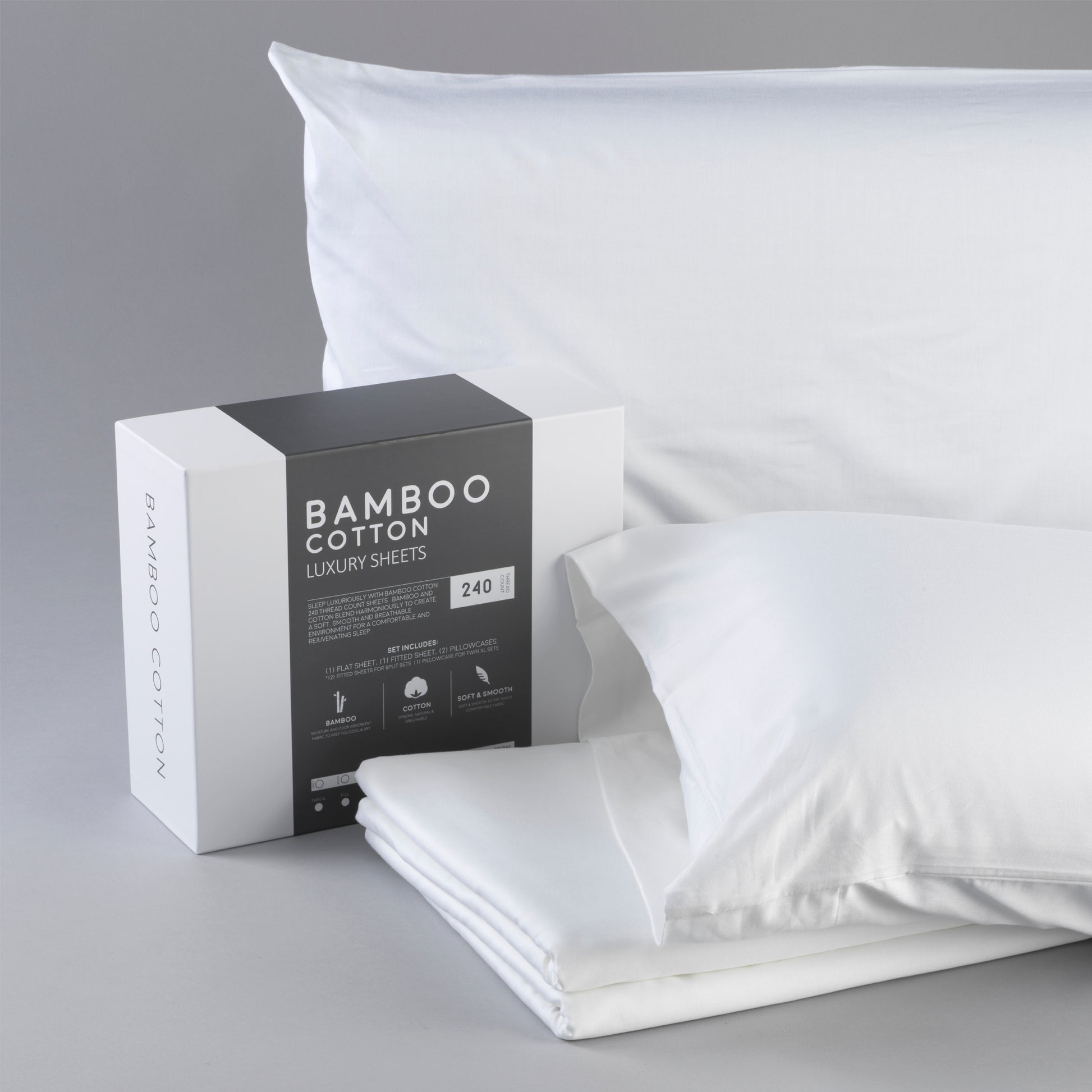 King Split Head Bamboo Cotton Sheets - White