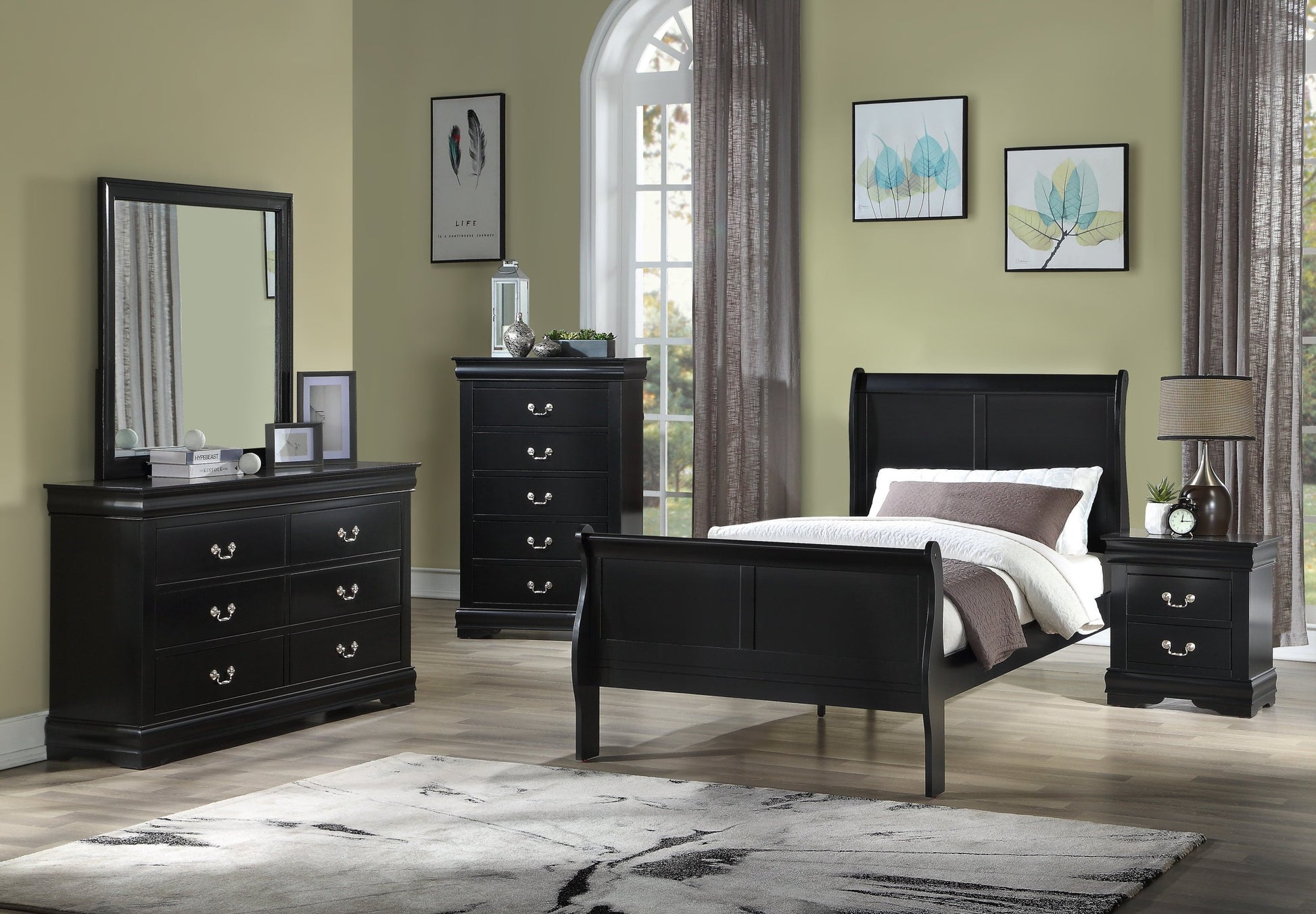 1Pc Black Finish Five Drawers Louis Philip Chest