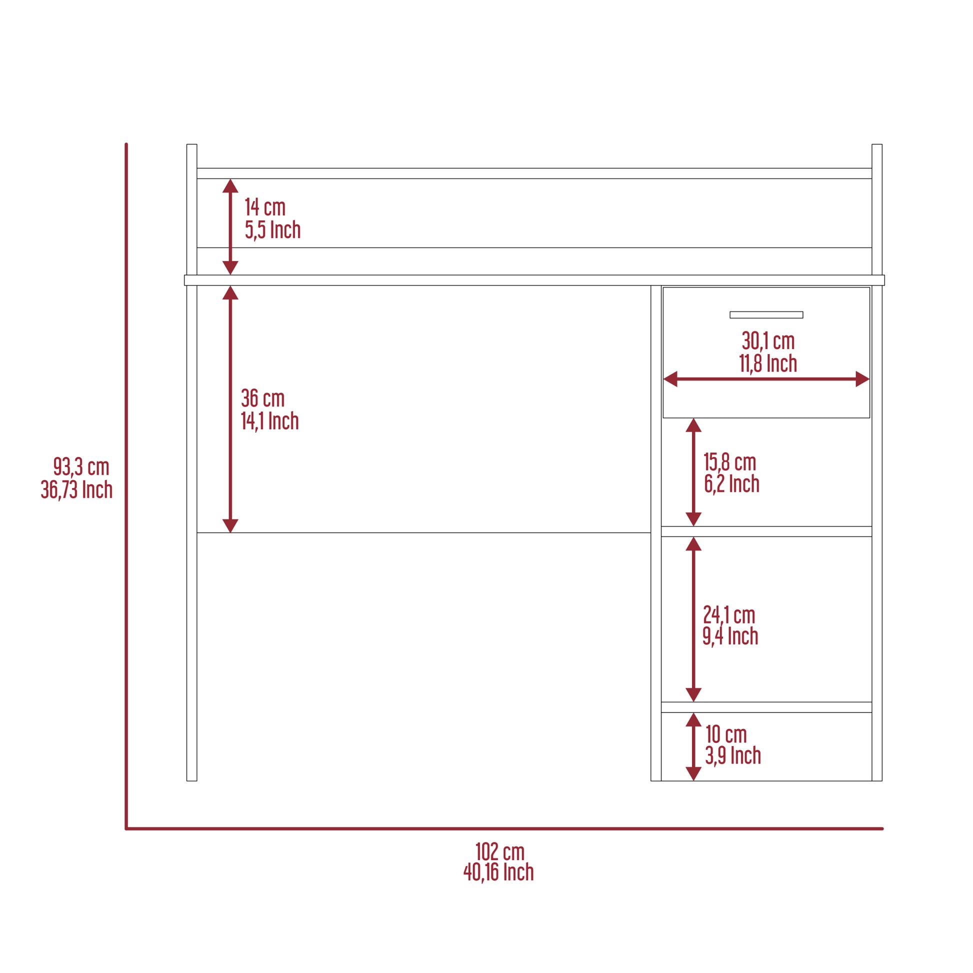 Manaos Writing Computer Deskmultiple Shelves, One