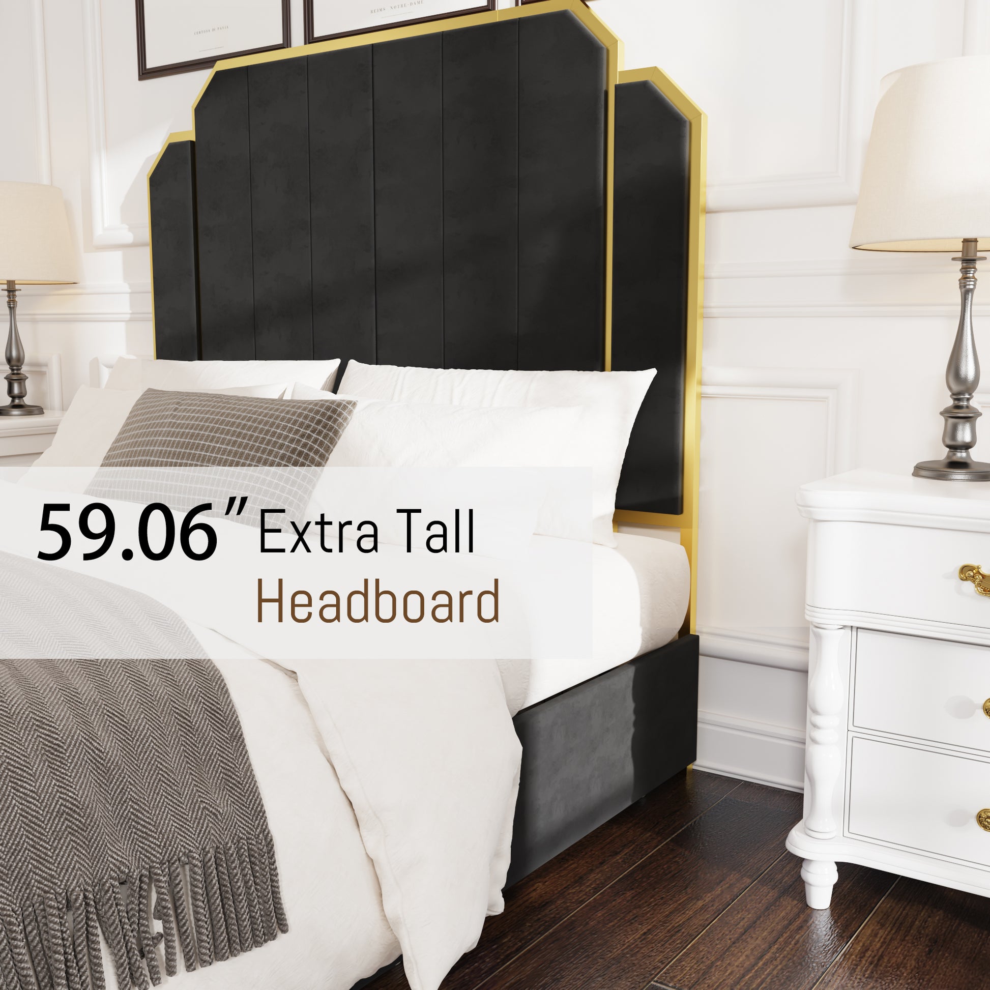 Queen Size Bed Frame And 59.06" Headboard,