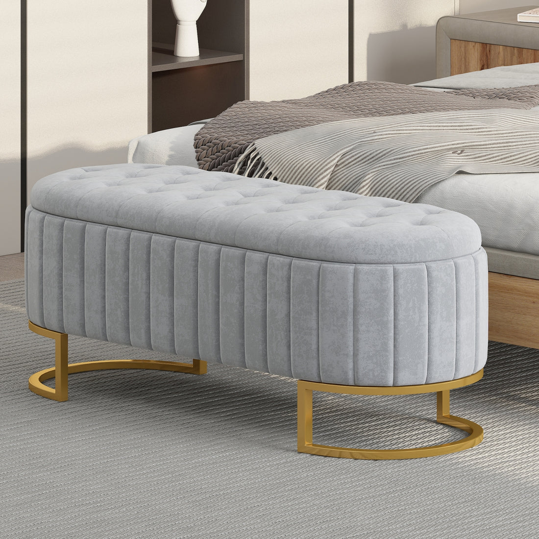 Elegant Upholstered Velvet Storage Ottoman With