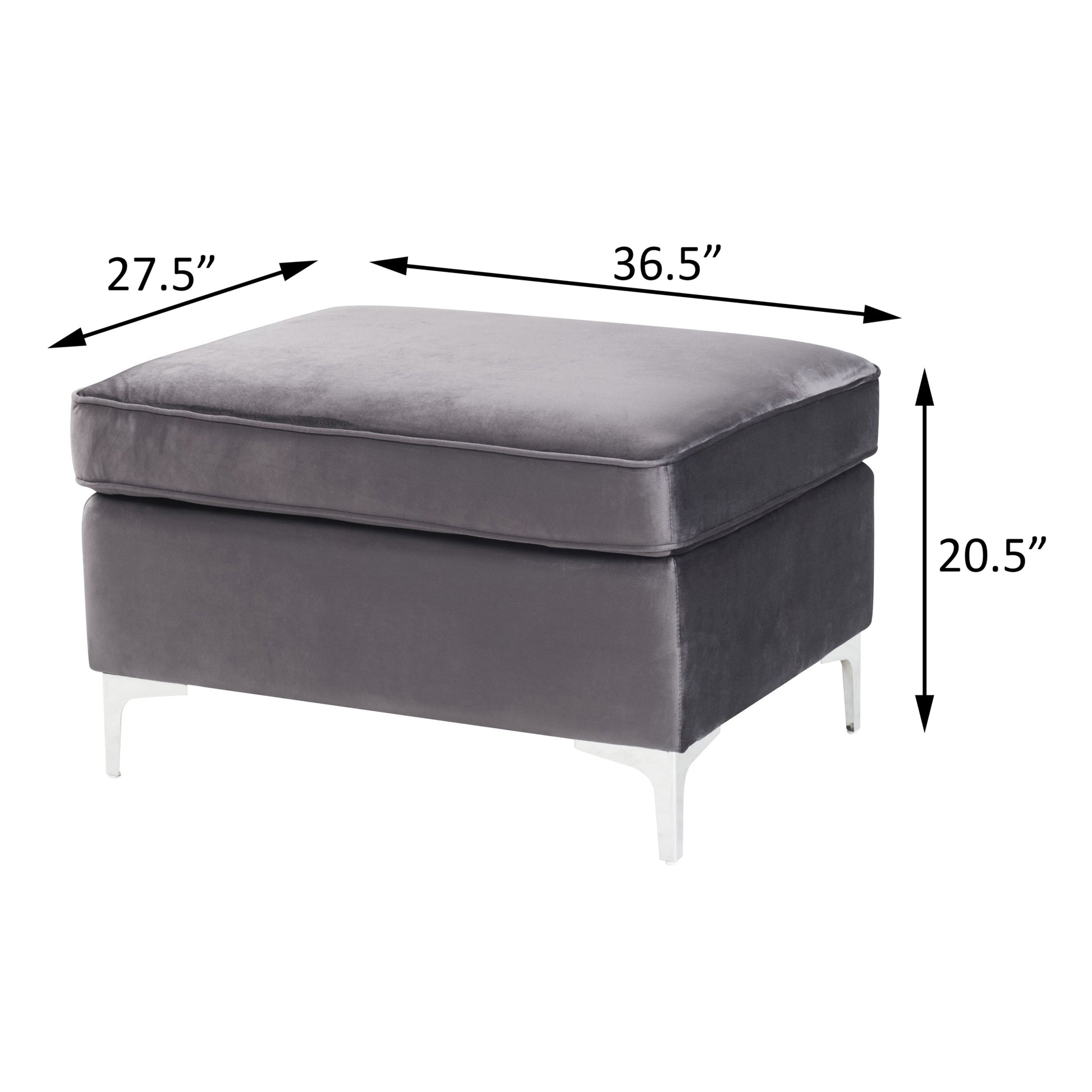 Grey Rectangle Ottoman - Grey Velvet Wood Primary