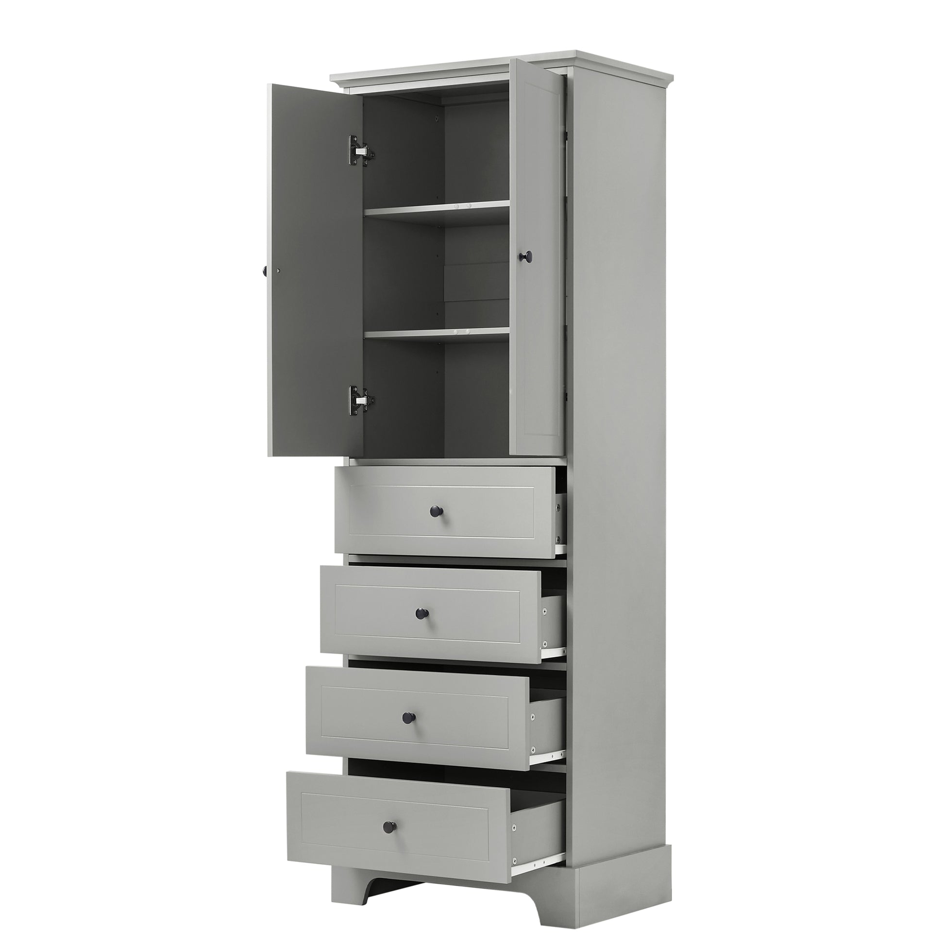 Storage Cabinet with 2 Doors and 4 Drawers for grey-mdf