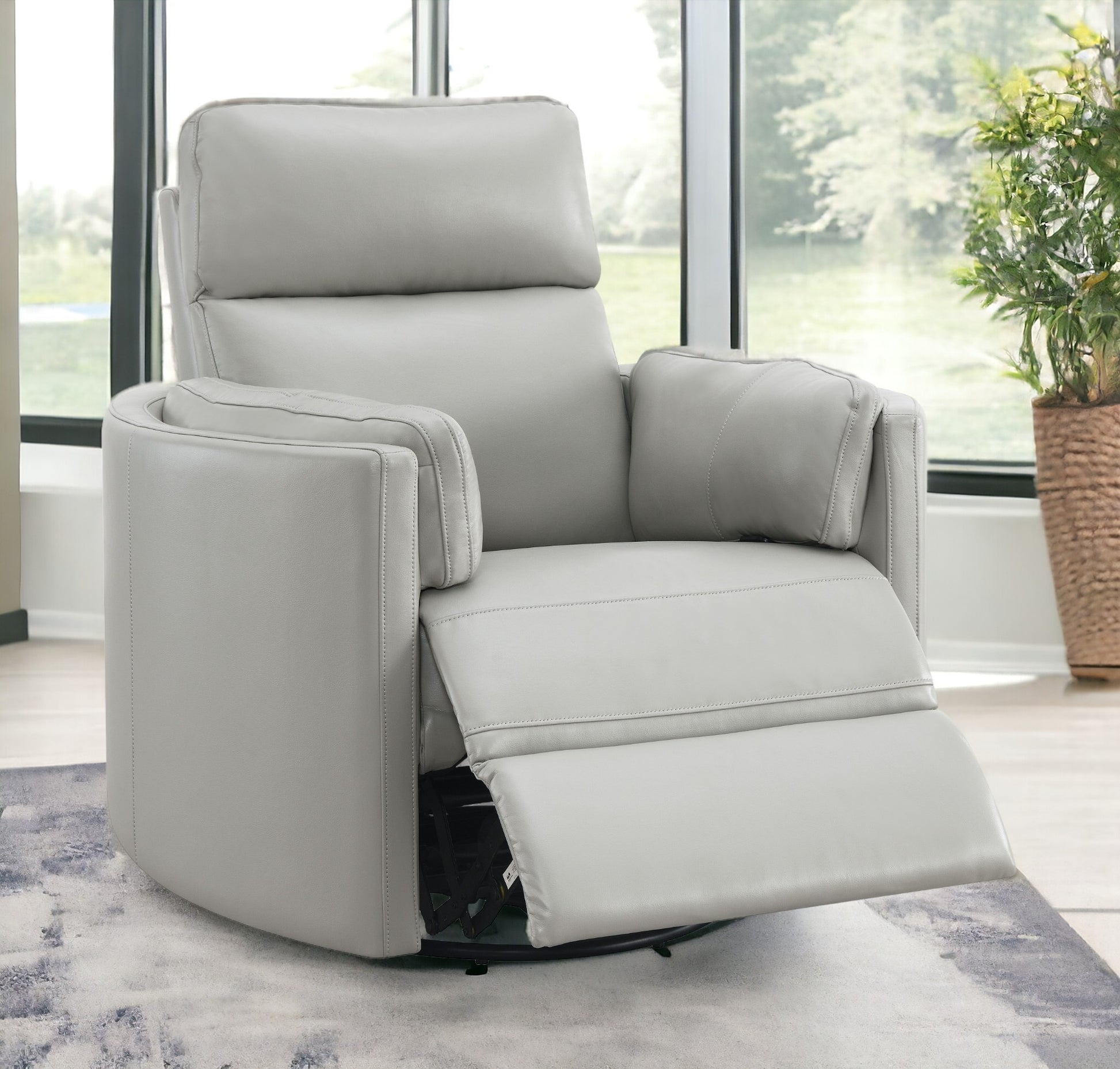 Sagen Glider Recliner W Swivel, Gray Leather Aire