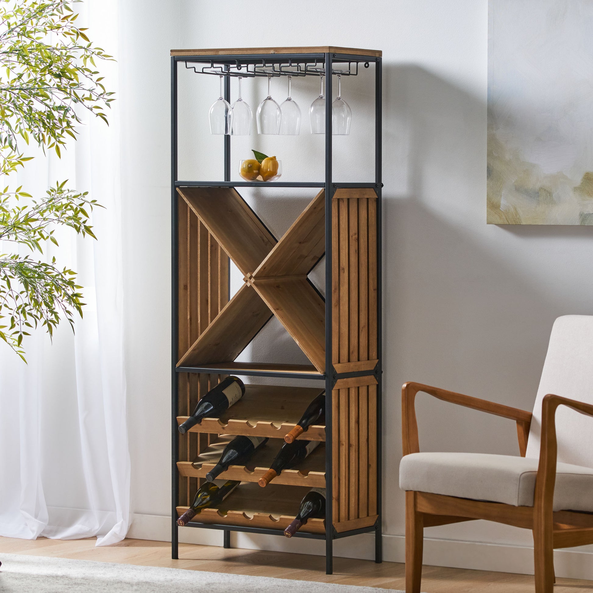 WINE RACK black+natural-wood