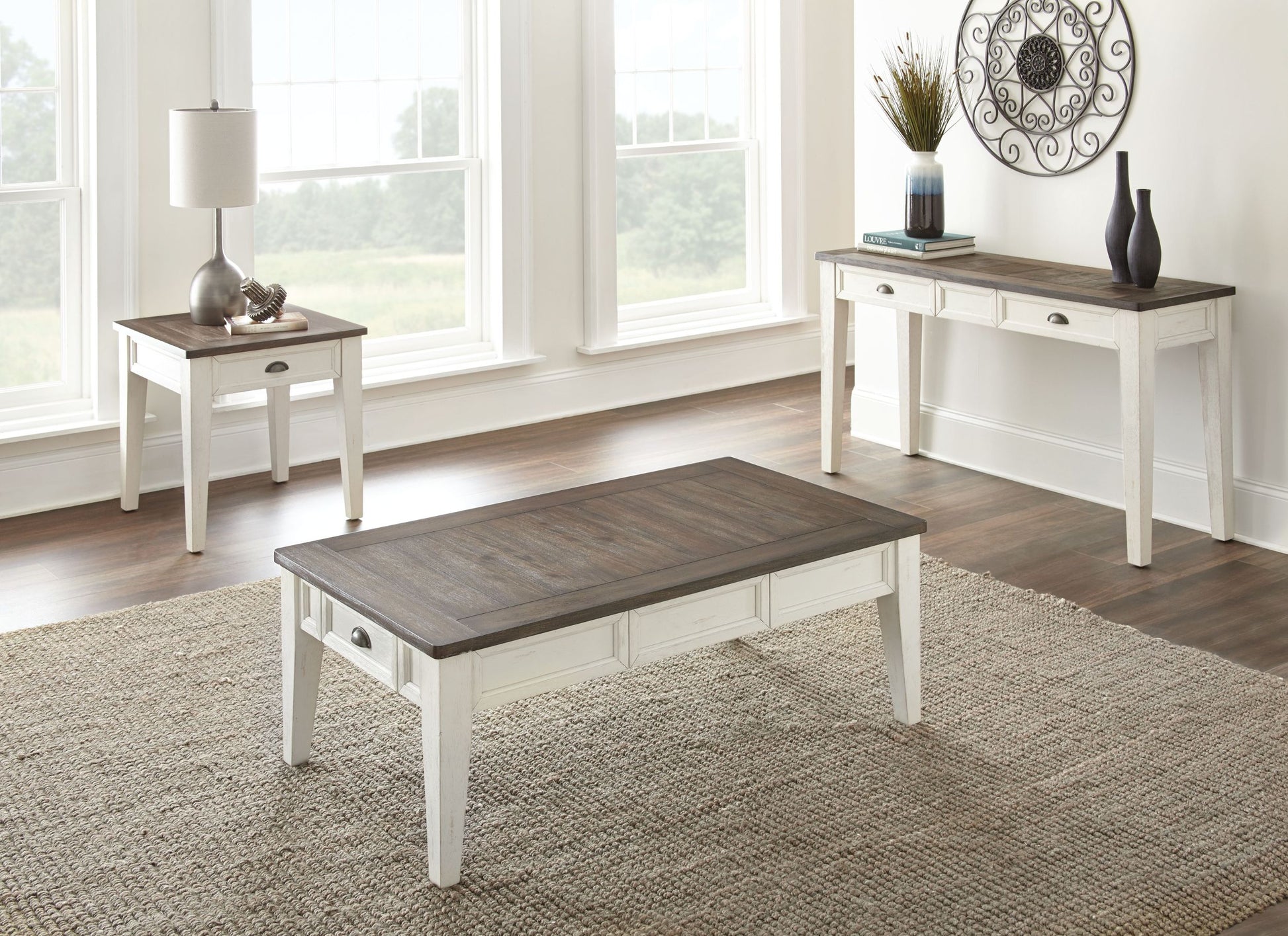 Cayla End Table Dark Oak White - White Wood