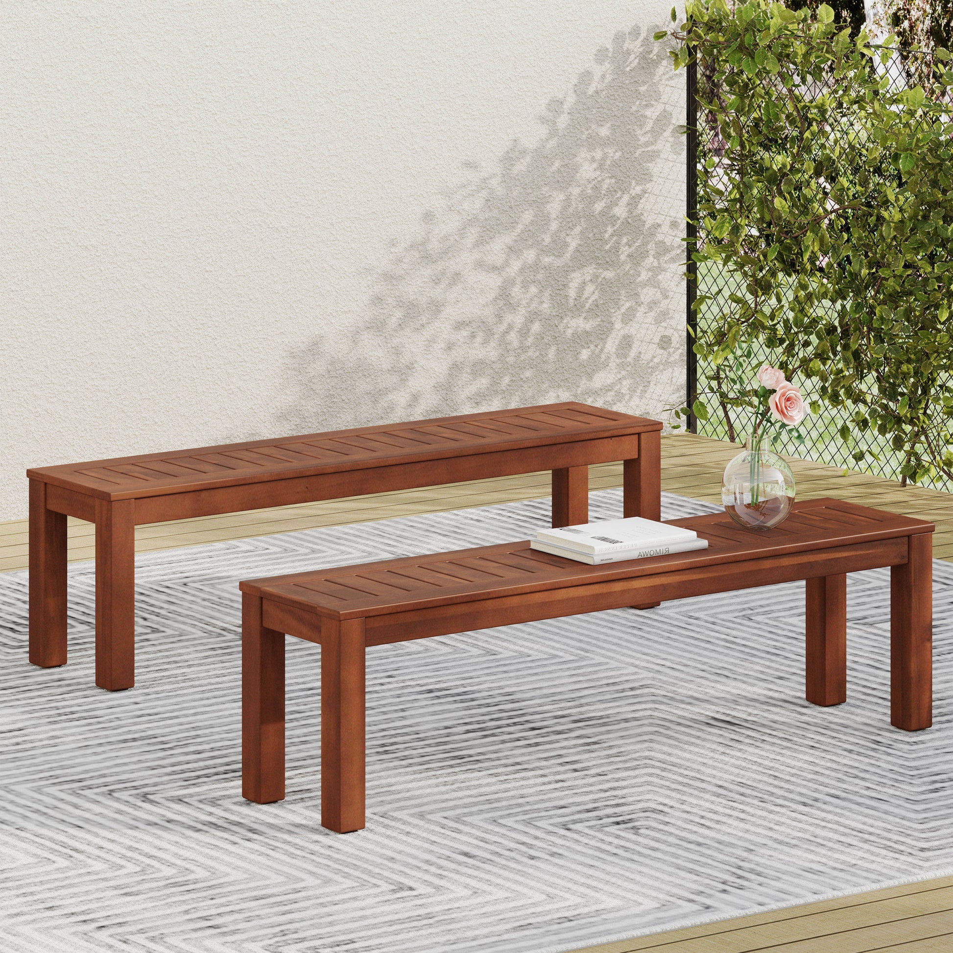 Manila 61.75'' Bench Set Of 2 - Dark Brown Wood