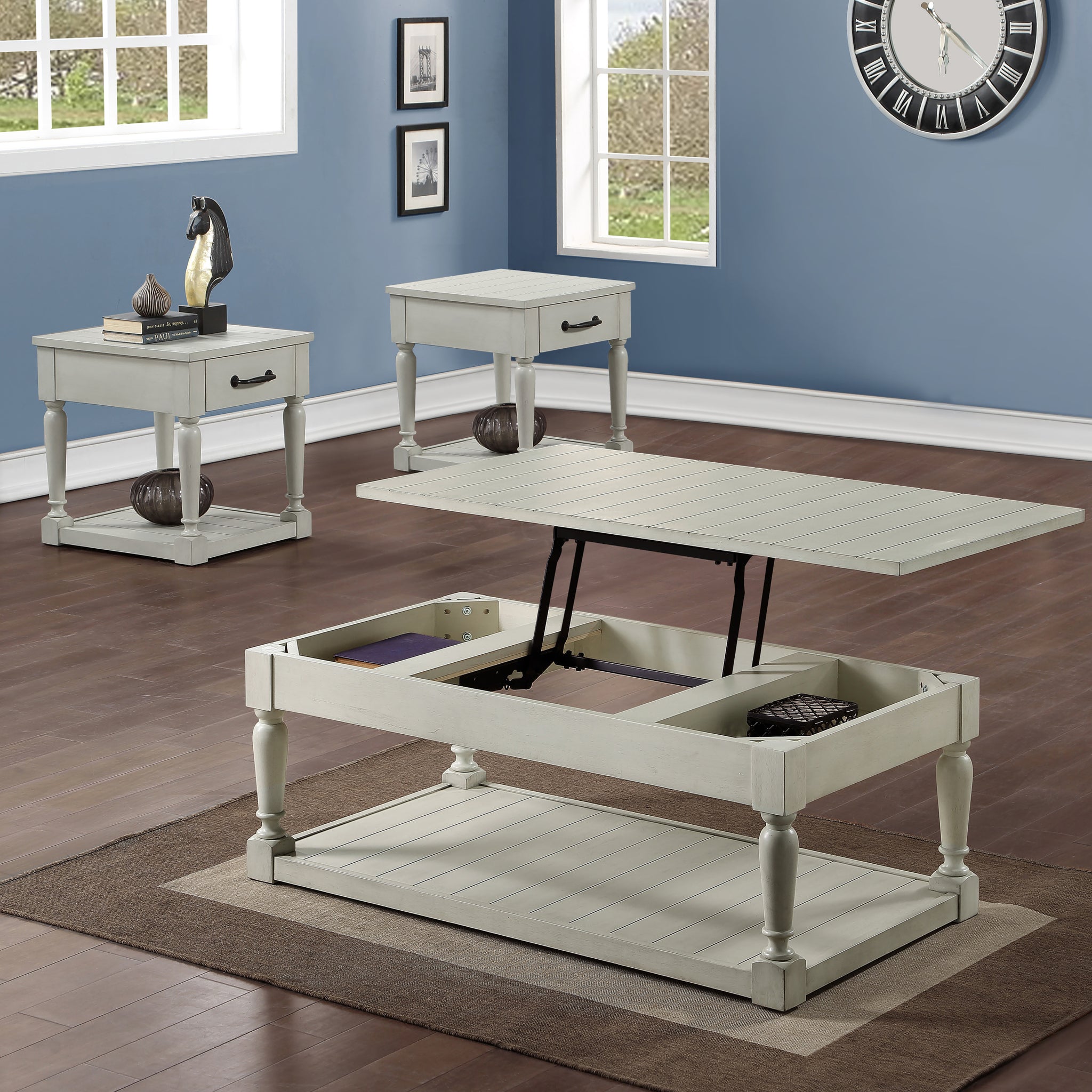 Hemingway 3 Piece Table Set White - White Wood