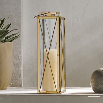 Deborah 22"H Stainless Steel Lantern - Gold