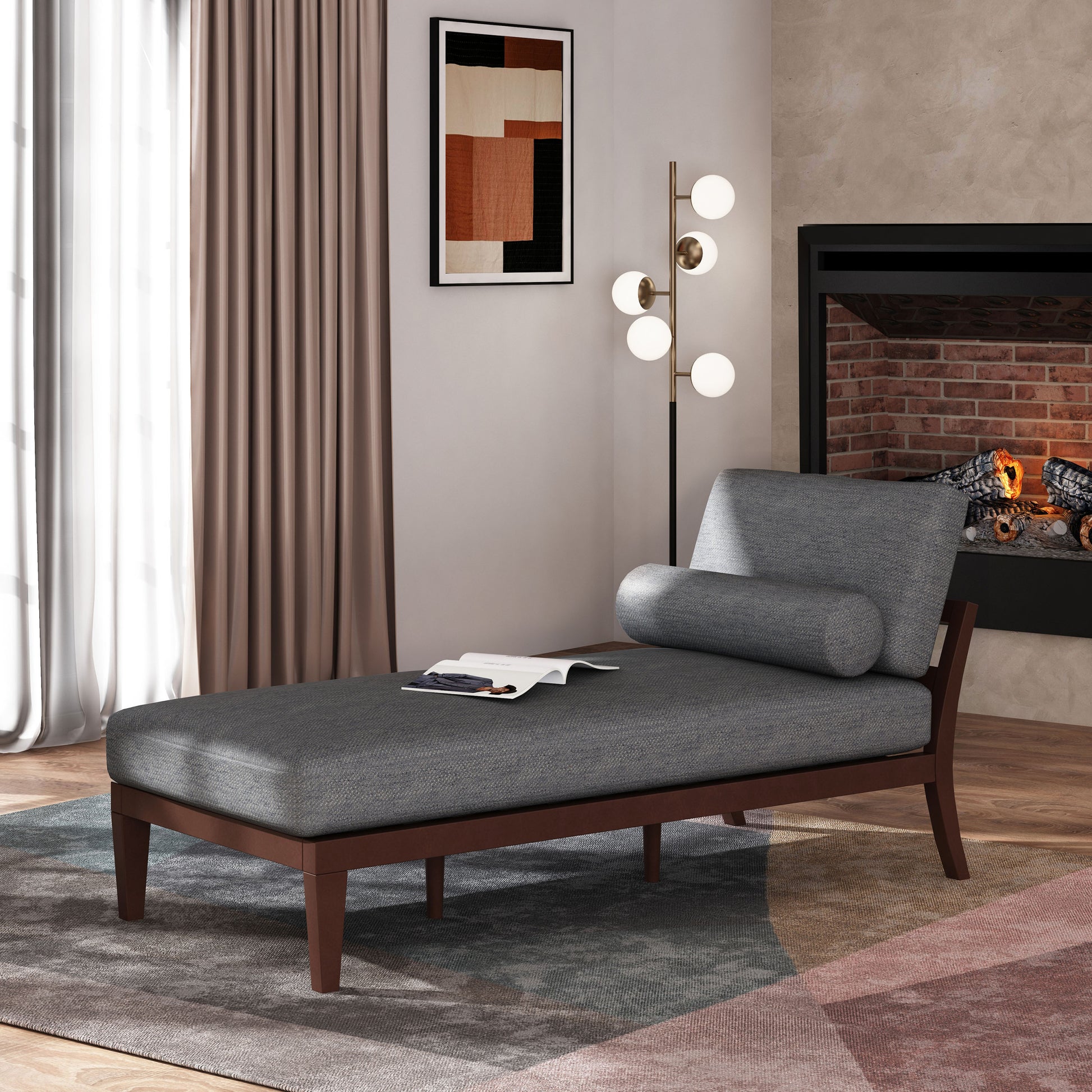 CHAISE LOUNGE charcoal-wood+waterproof fabric