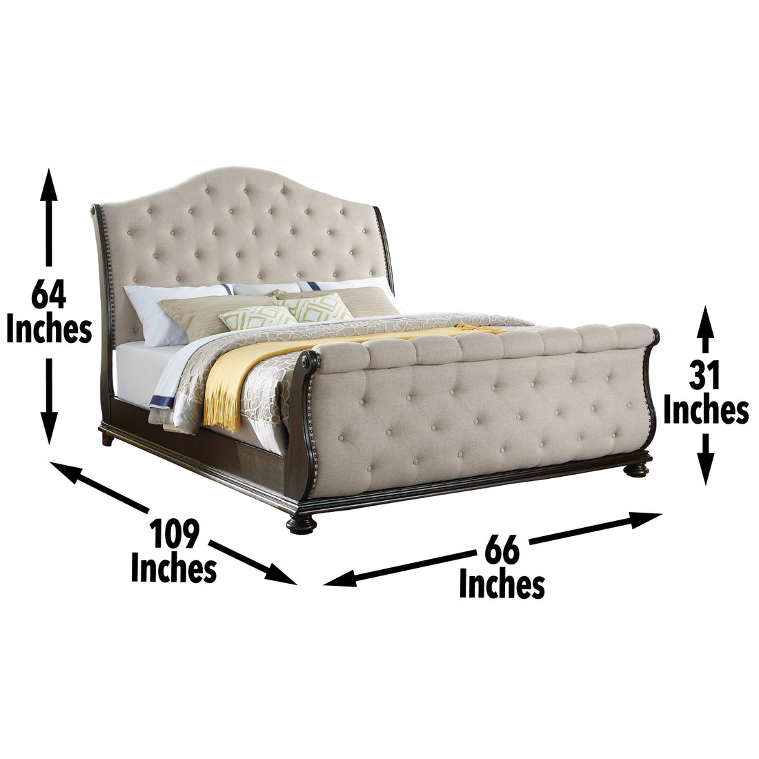 Rhapsody Queen Sleigh Bed Beige - Queen Beige