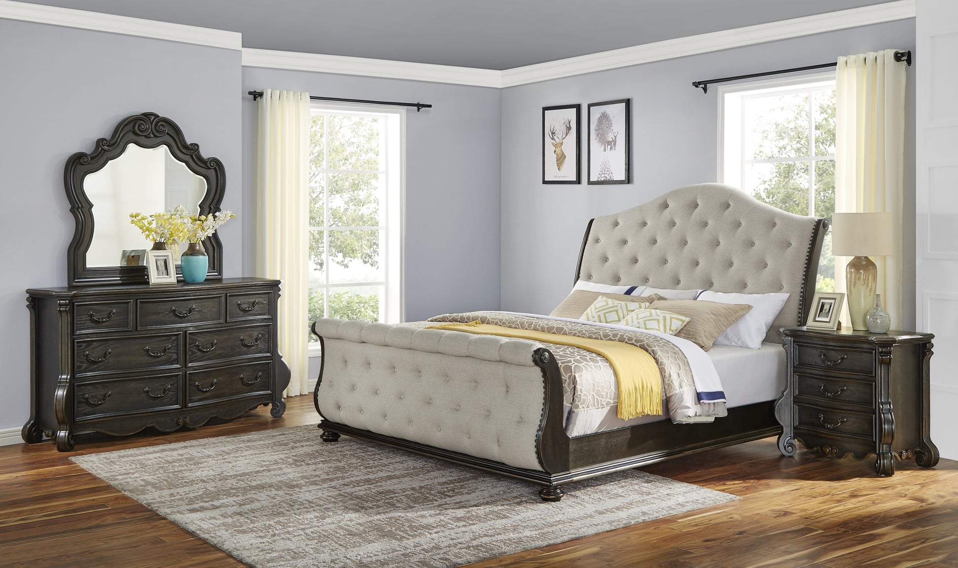 Rhapsody Queen Sleigh Bed Beige - Queen Beige