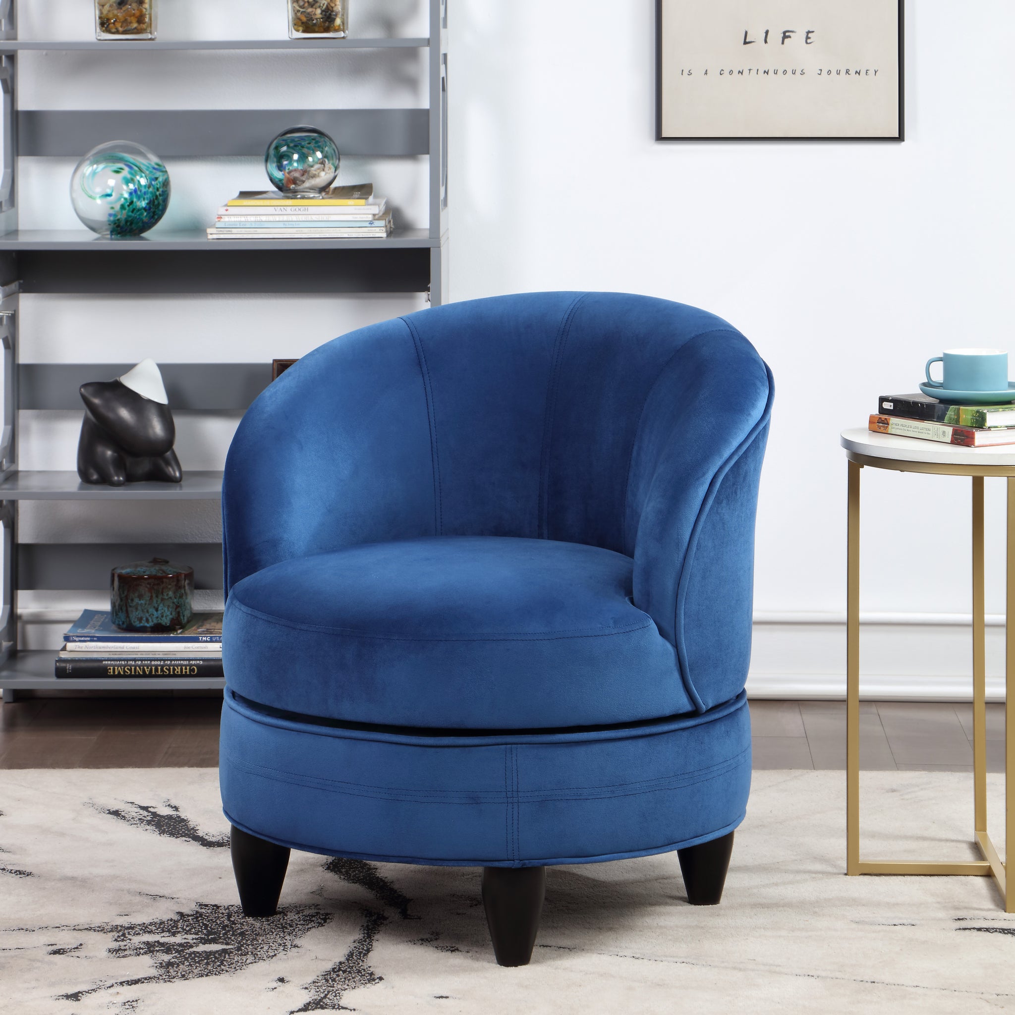 Sophia Swivel Chair Velvet Blue - Blue Wood