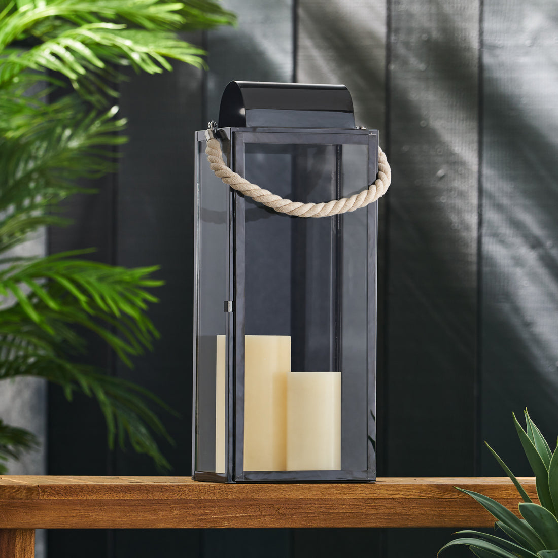 Larry 22"H Stainless Steel Lantern - Black