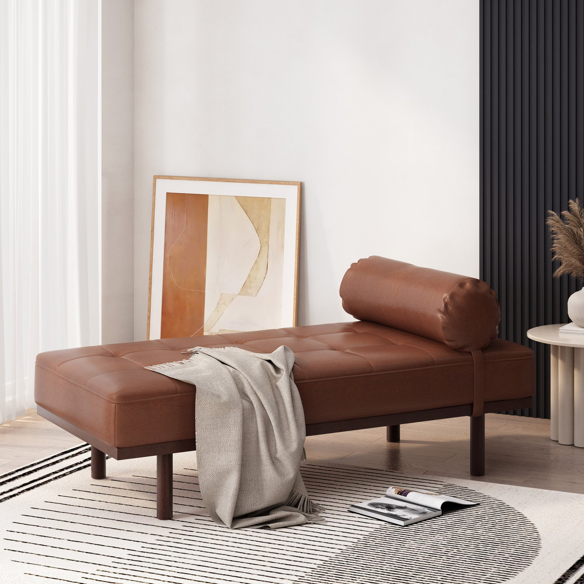 CHAISE LOUNGE light brown-pu leather