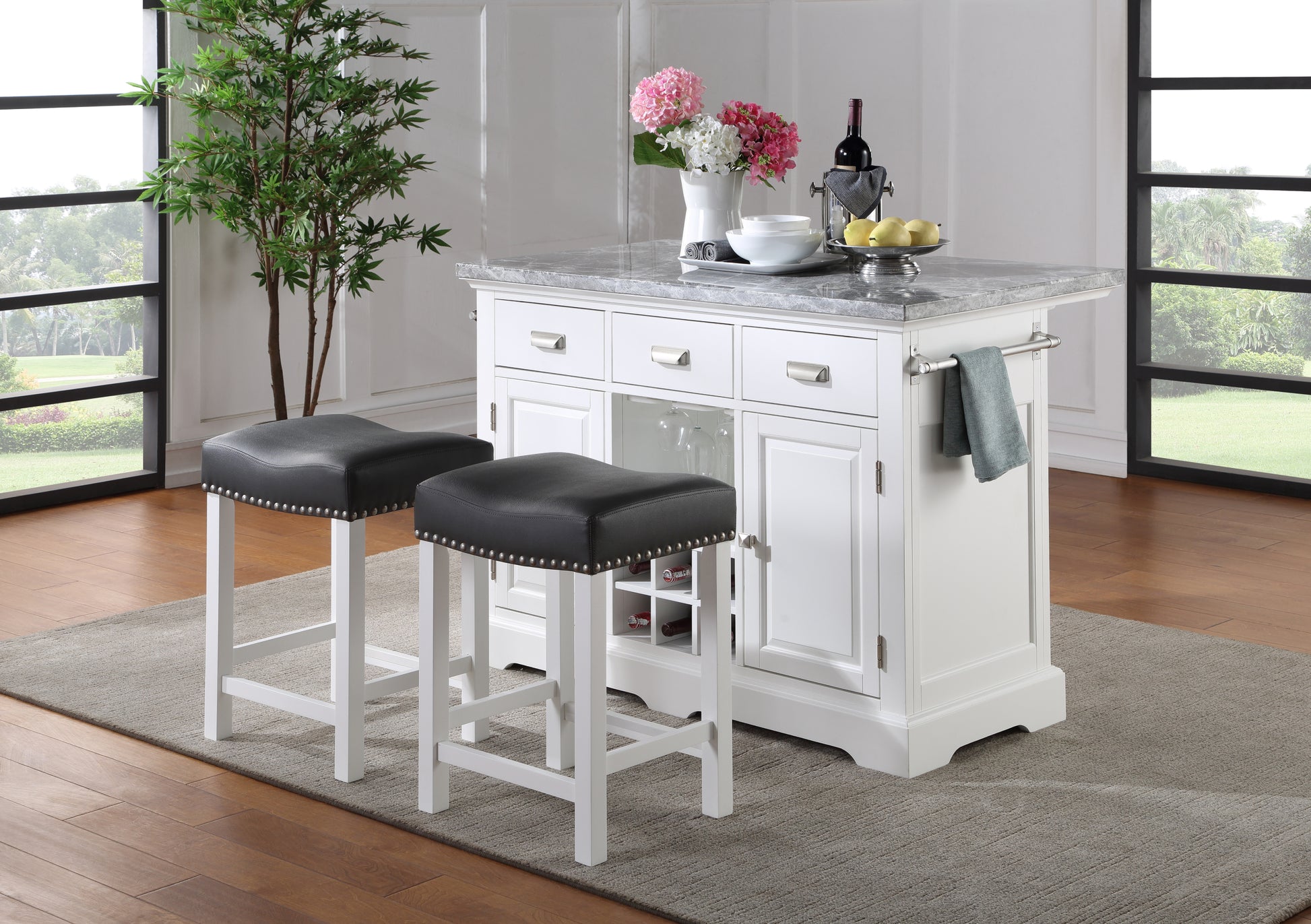 Zermatt Kitchen Island White - White Wood