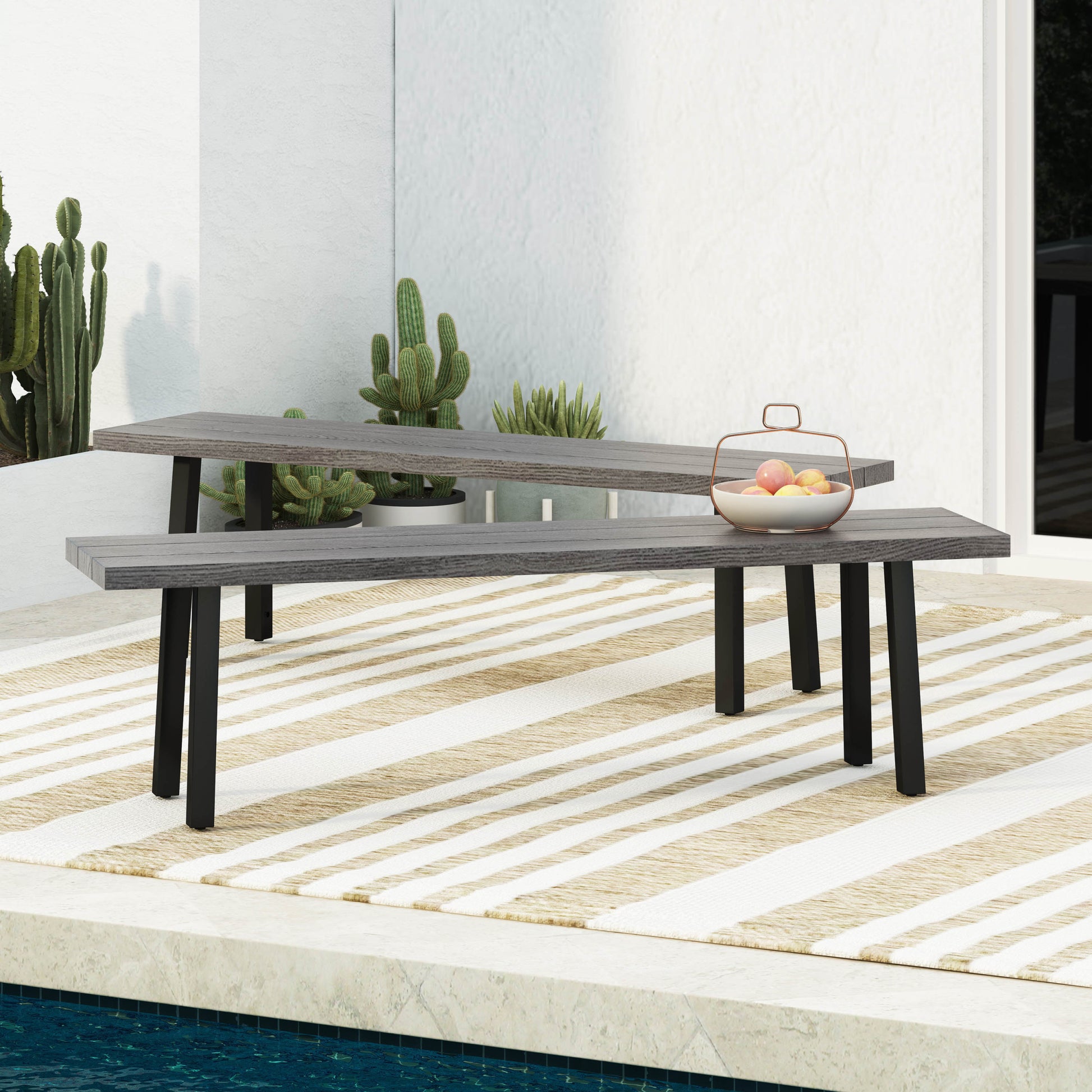 Pointe Aluminum and Steel Outdoor Dining Bench