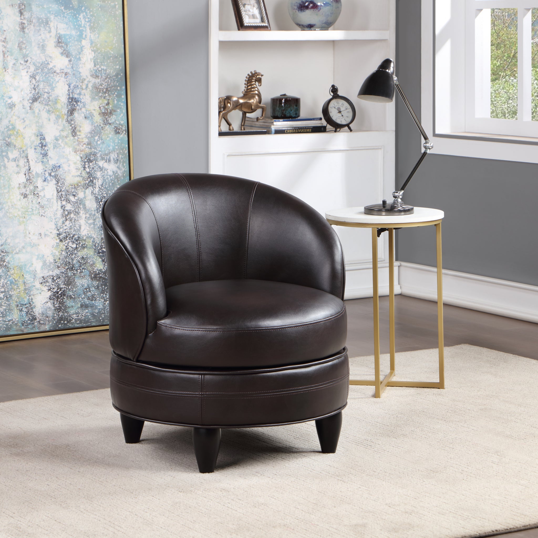 Sophia Swivel Chair Brown - Dark Brown Wood