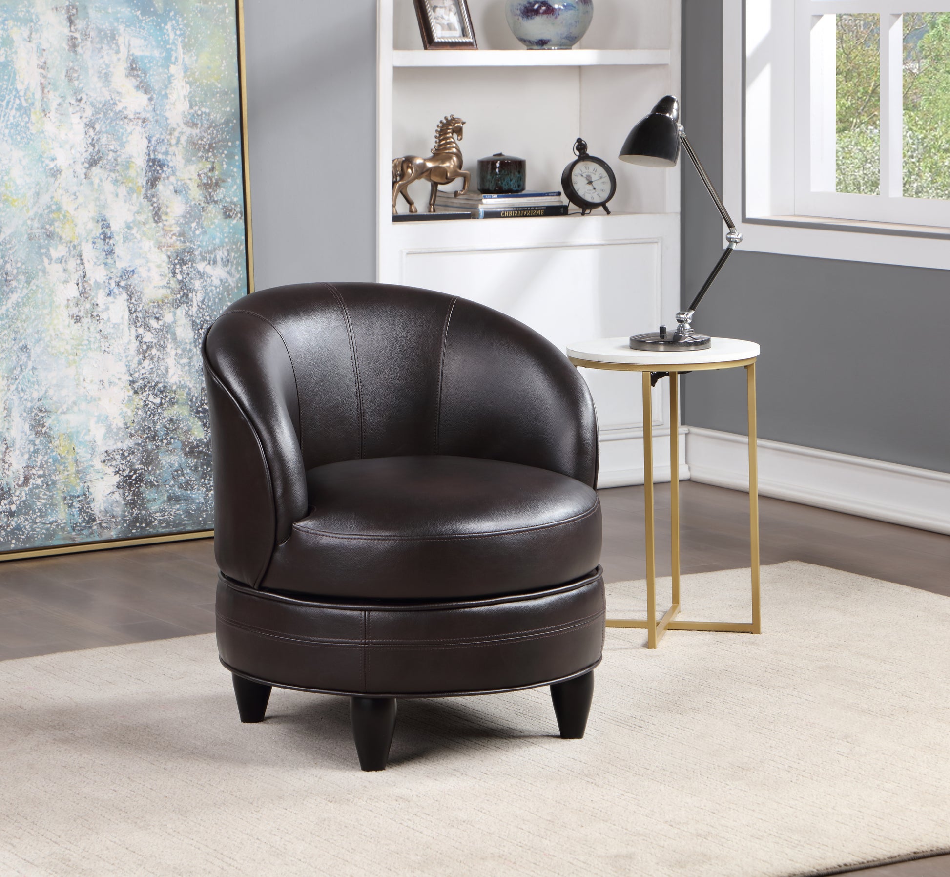 Sophia Swivel Chair Brown - Dark Brown Wood