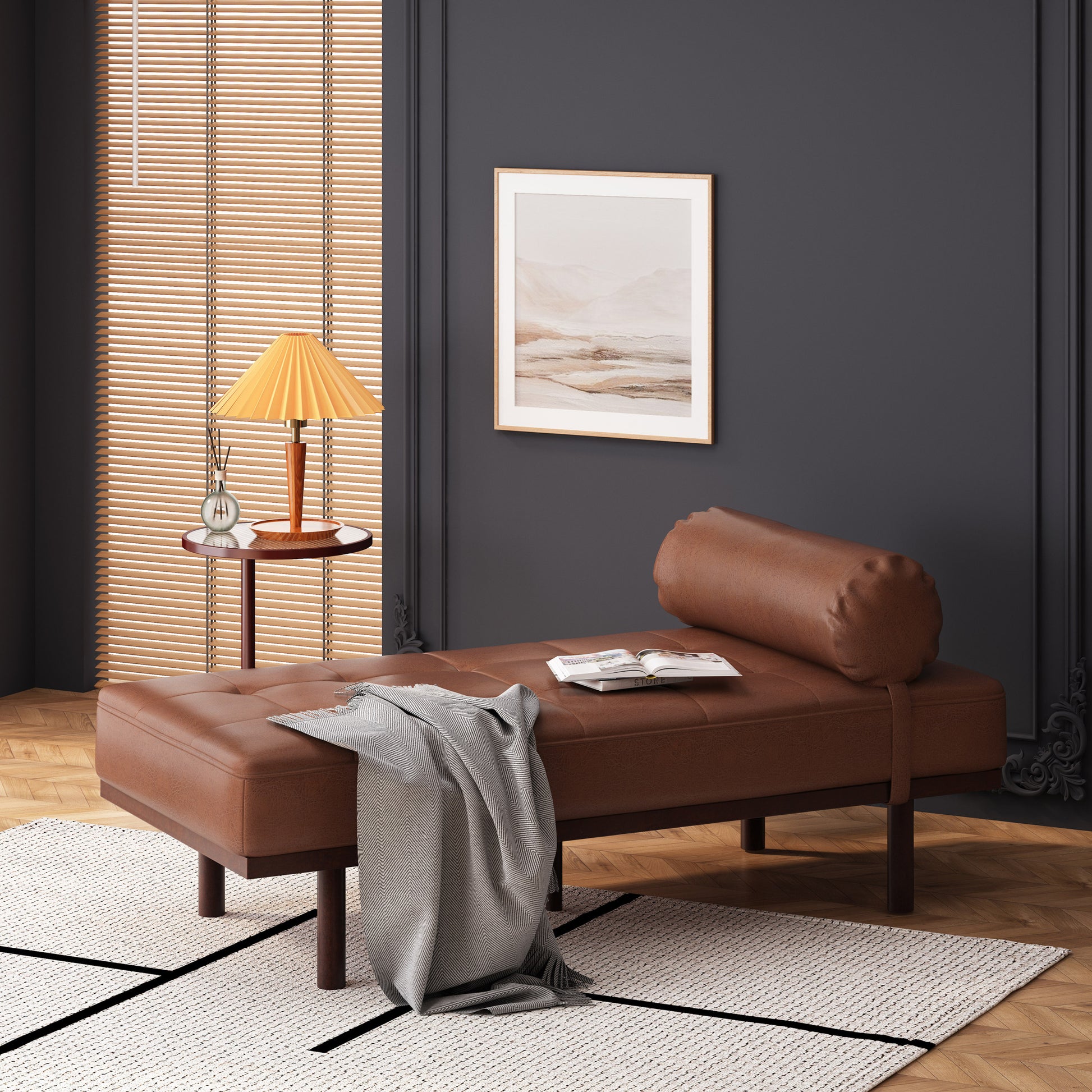 CHAISE LOUNGE light brown-pu leather