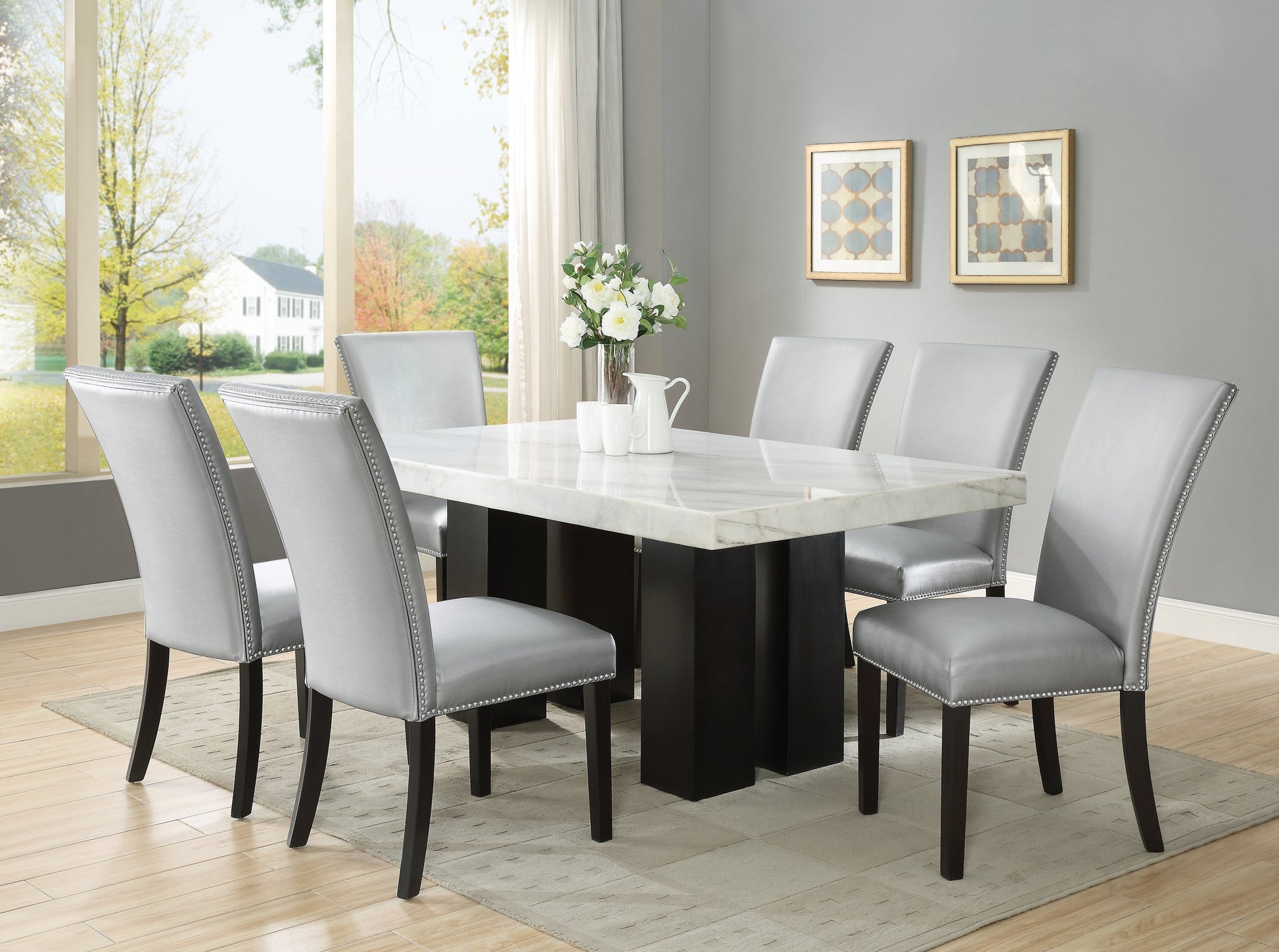 Camila Pu Dining Chair Set Of 2 Silver - Silver